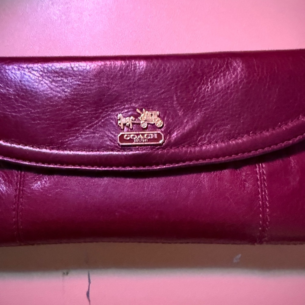 Coach Wine Red Leather Wristlet